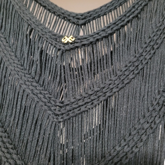 PILYQ MIDNIGHT Crochet Fringe Swimsuit Cover Up Black  Dress - Picture 7 of 12